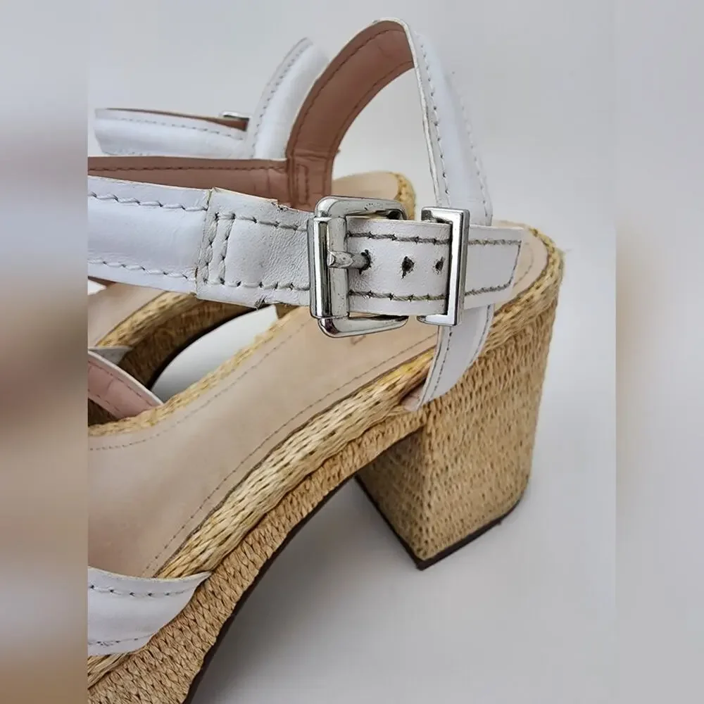 SCHUTZ Sandals WOMENS 8.5 STACIE STRAPPY ESPADRILLE IN WHITE chunky heel